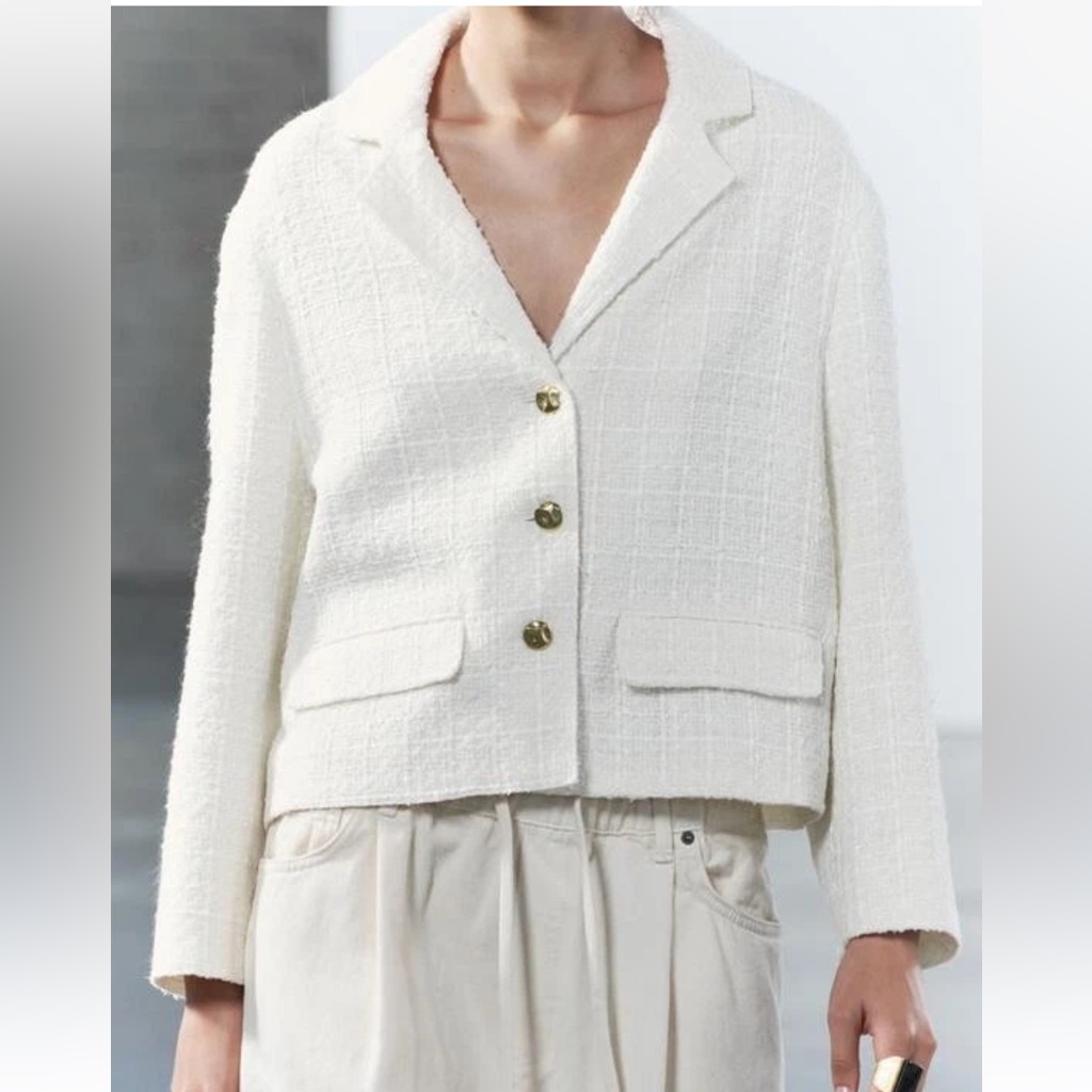 Zara Textured Blazer Jacket Zw Collection Women S White Oyster New 3262/449